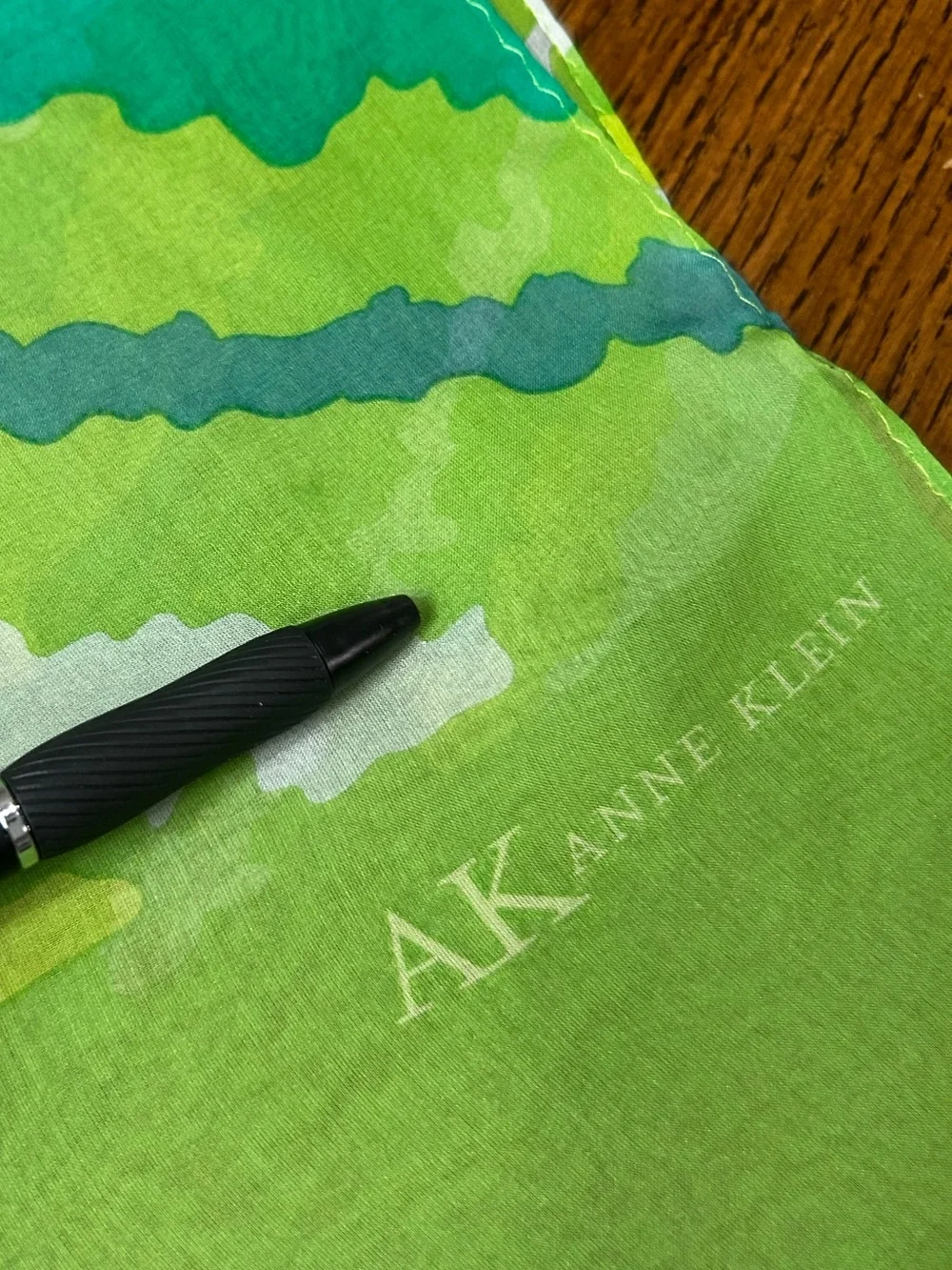 Anne Klein Green Multi-Tone Patterned Scarf Silk Sheer Skinny Scarf